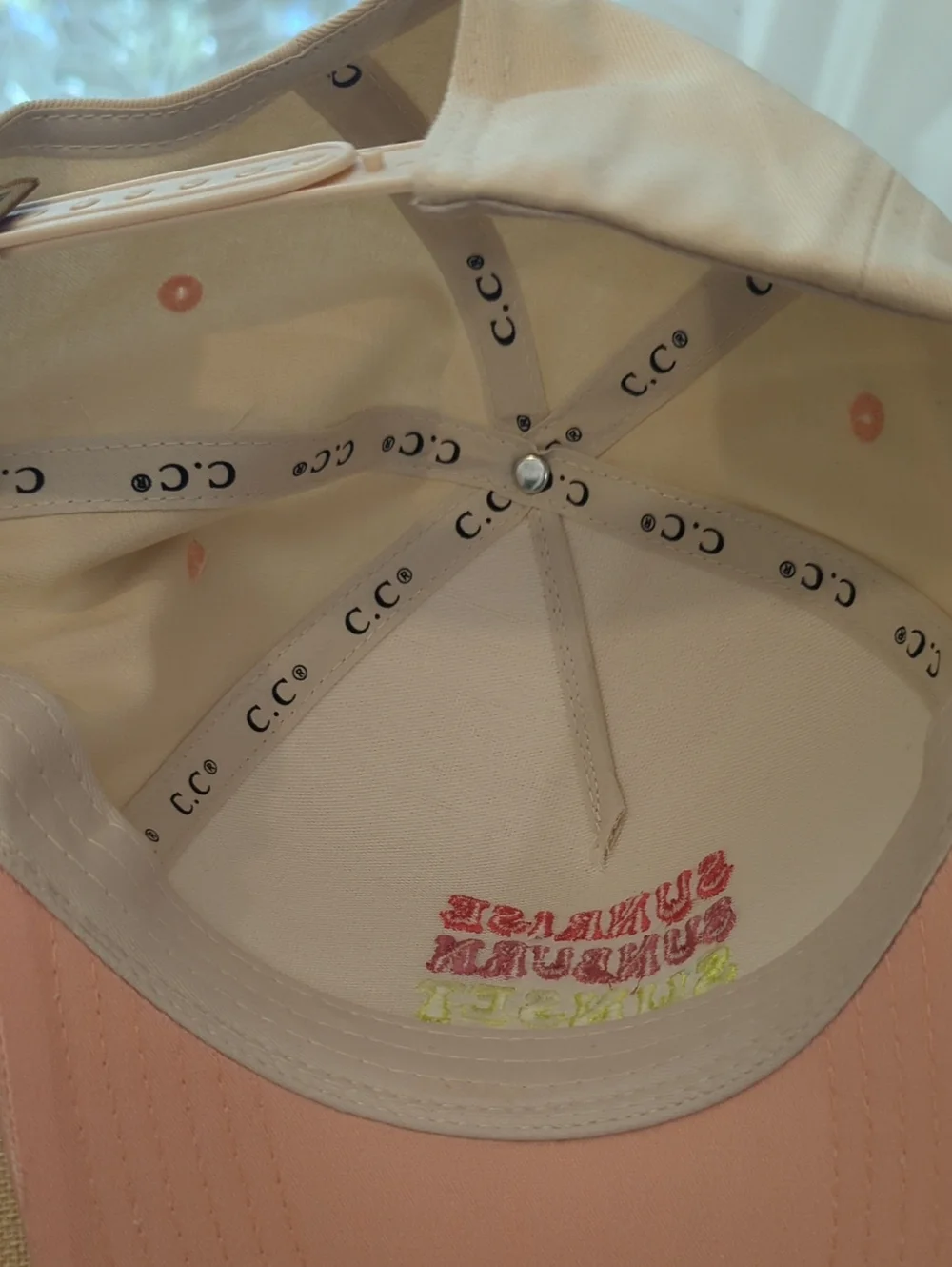 C.C Peach Beige  Baseball Cap with Rainbow Embroidery 100% Cotton OS